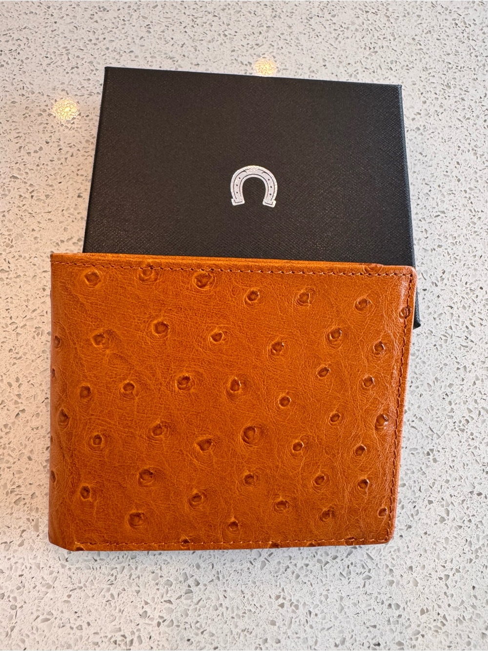 Men's Genuine Ostrich Leather Wallet in Cognac